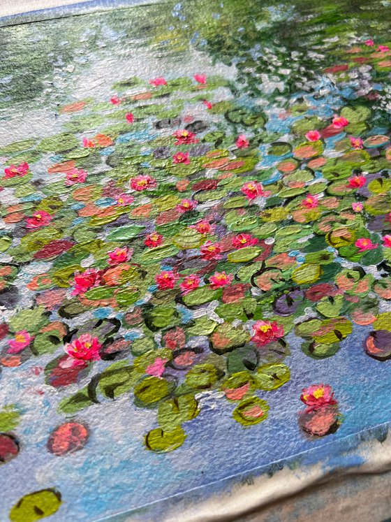 Water lilies paradise! Acrylic painting on handmade paper