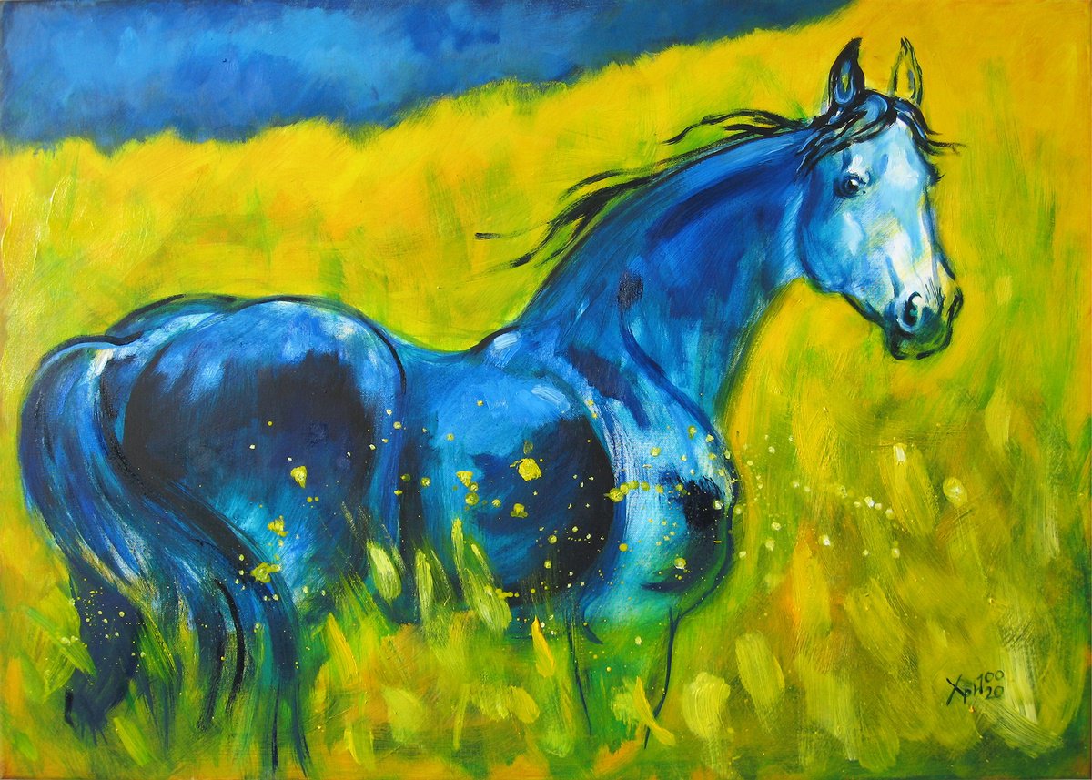 Impressionistic Animal Oil Painting By Hristo Hristov, 28 X 20, Stopped Time, Original Artwork