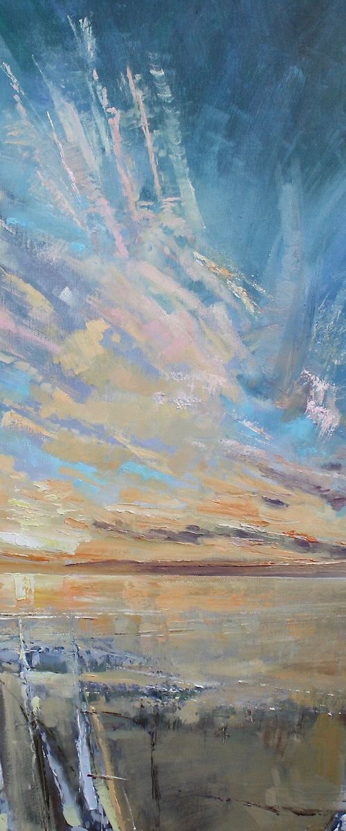 Big Sky Beach at Sunset (Large Oil Painting approx 30"x30") by Simon Jones