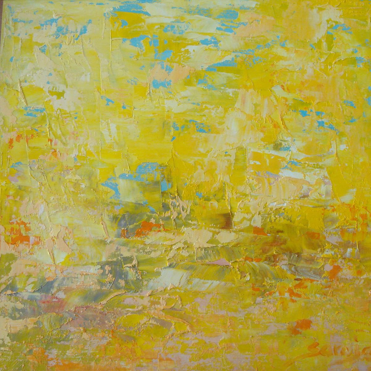 Abstract Landscape Oil Painting By Saroja Van Der Stegen, 12 X 12", Hope 2 (Ref#:1292-30Q), Original Artwork