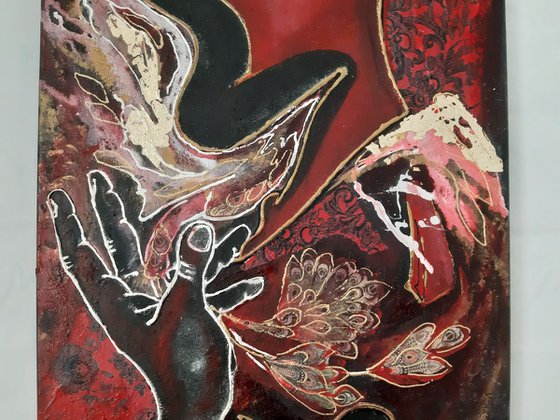 "Dance with Me II", large acrilyc painting on canvas 100x40x2cm