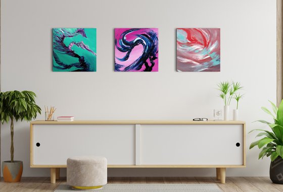 Oblivion, Triptych n° 3 Paintings, Original abstract, oil on canvas