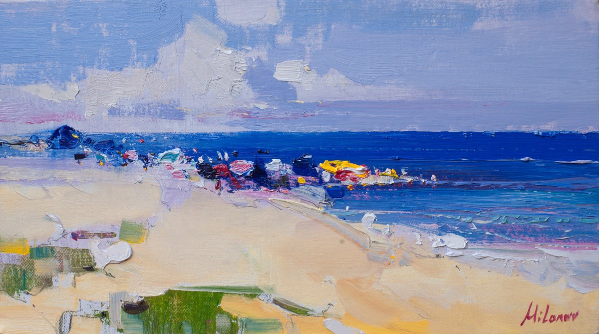 Impressionistic Landscape Oil Painting By Stojan Milanov, 19 X 11", " Deep Blue ", Original Artwork