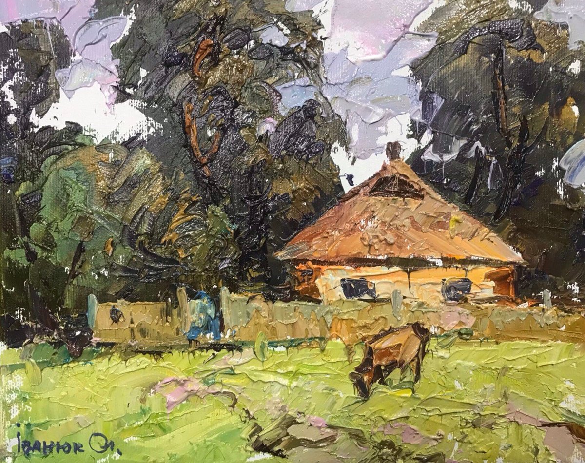 Impressionistic Landscape Oil Painting By Kalenyuk Alex, 10 X 8", On The Pasture, Original Artwork