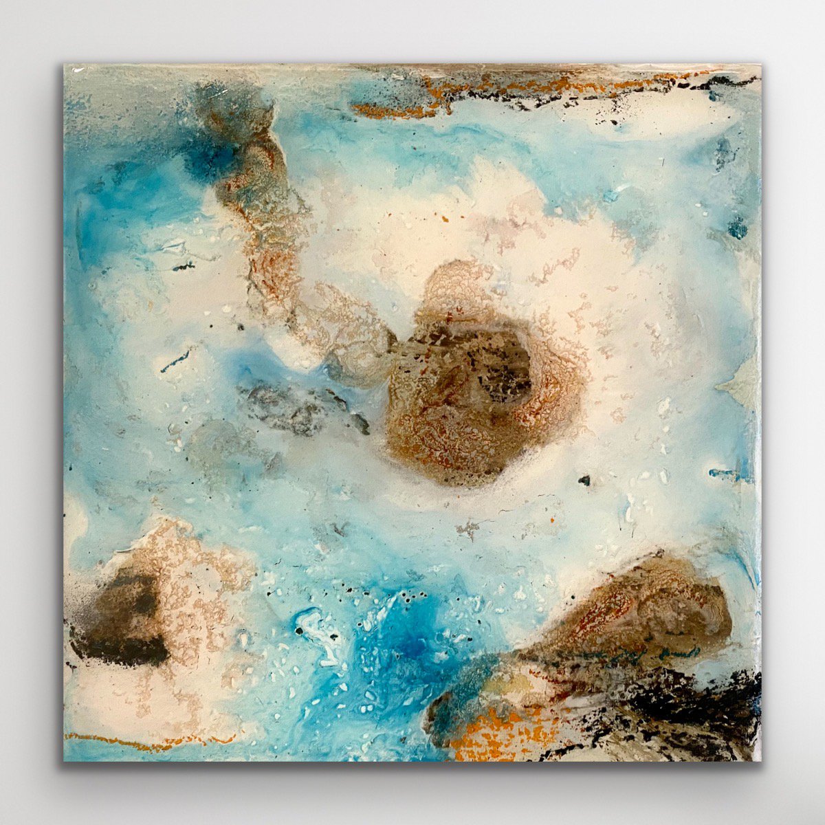 Expressive Abstract Painting By Kirsten Schankweiler, 8 X 8", Islands In The Stream #2, Original Artwork