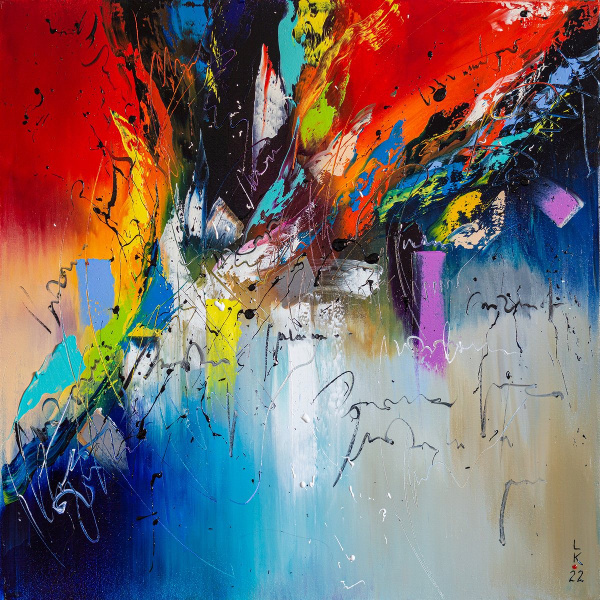 Abstract Oil Painting By Liubov Kuptsova, 24 X 24", Crimean Bridge, Original Artwork