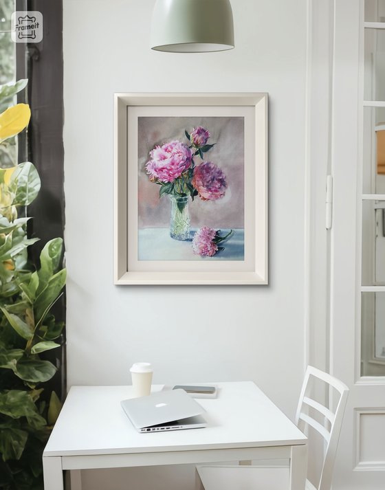 Blush of pink art peonies