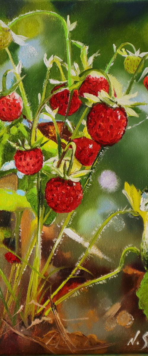 Strawberry Bouquet, Sunlit Garden Scene by Natalia Shaykina