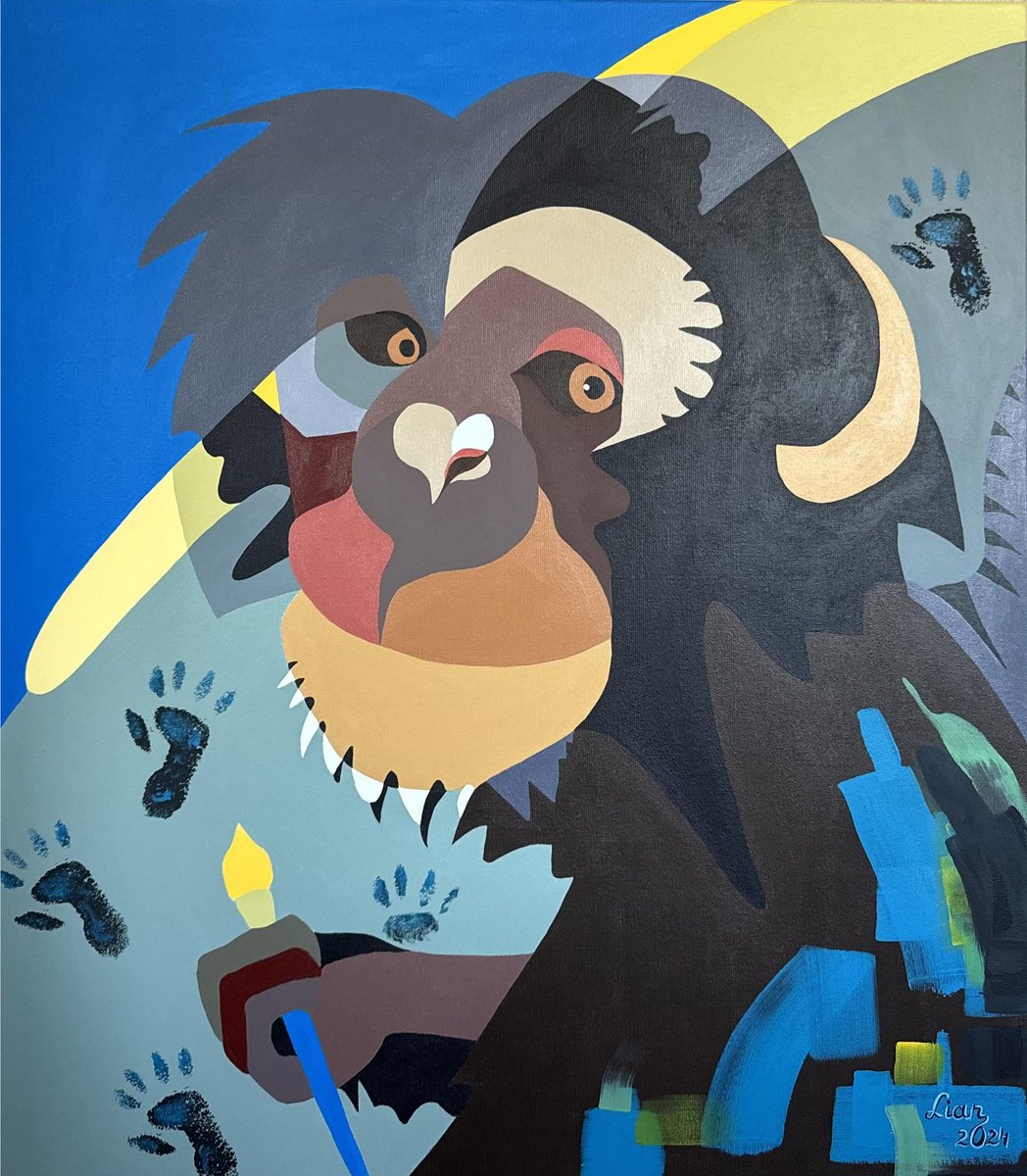 Abstract Animal Oil Painting By Lianna Ohanian, 24 X 28", Animal Series - Monkey, Original Artwork