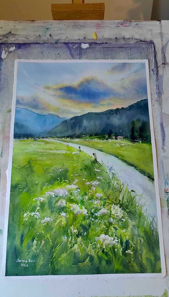 Morning in Bohinjska Bistrica | Original watercolor painting