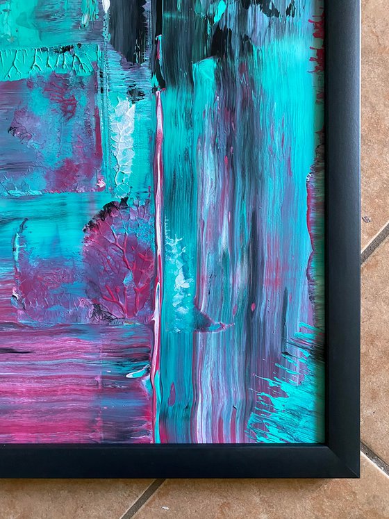 "Swipe Left" - Save As A Series - Original PMS Abstract Diptych Acrylic Paintings On Plexiglass, Framed - 52" x 26"