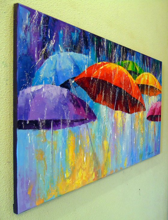 Dancing umbrellas in the rain