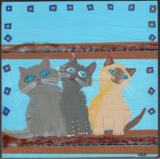 3 Kittens Original Painting 6x6