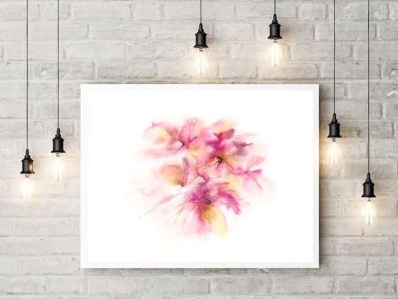 PINK WATERCOLOR PAINTING, LOOSE FLOWERS ART SAKURA