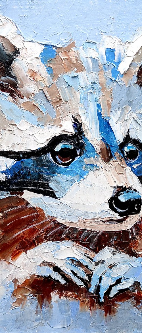 Raccoon Painting Original Art Woodland Animal Artwork Small Wall Art by Yulia Berseneva
