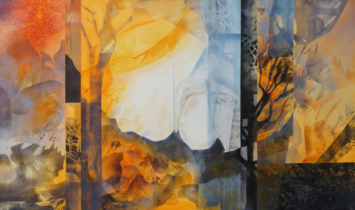 Abstract Acrylic Painting By Vera Hoi, 53 X 31", "Fragments Of Belonging", Original Artwork