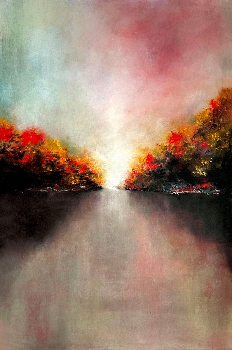 Expressive Landscape Oil Painting By Sapna Sharon, 39 X 59", Golden Reverie, Original Artwork