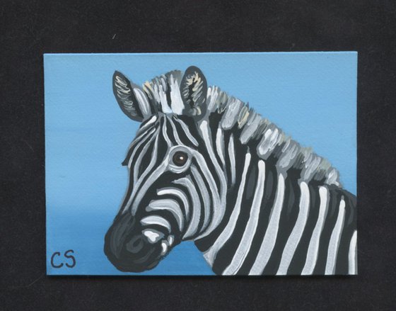 ACEO ATC Original Painting Zebra African Wildlife Art-Carla Smale