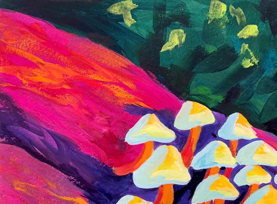 Magic Mushroom Painting, Trippy Draws, Original Gouache Painting, Trippy Wall Art, Psychedelic Room Decor