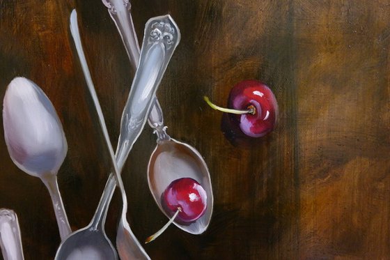 "Still Life with Spoons and Cherry"