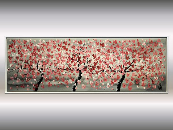 Three Sisters  acrylic abstract painting cherry blossoms nature painting framed canvas wall art