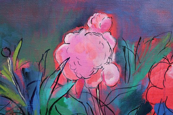 Neon Cow and Peony Bush