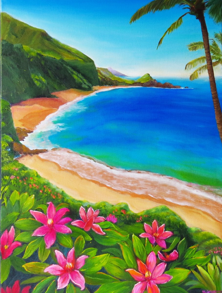Impressionistic Landscape Oil Painting By Maureen Greenwood, 18 X 24", Beautiful Island Of Maui, Original Artwork