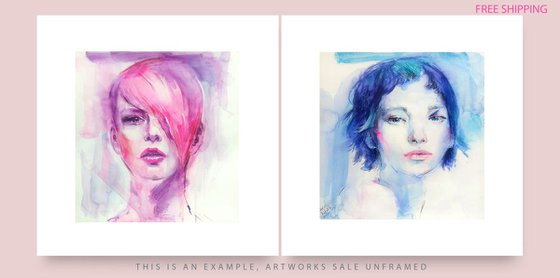 Modern SET of 2 teenagers Watercolor  portraits Gift idea  For girl's room Gift for teenage girl