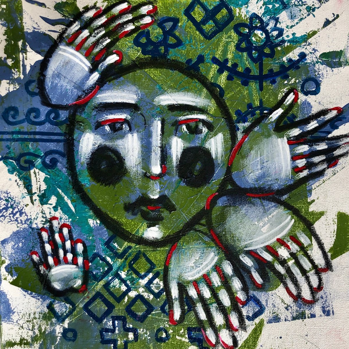 Naive Abstract Painting By Yuliia Chaika, 8 X 8", Cherub, Original Artwork