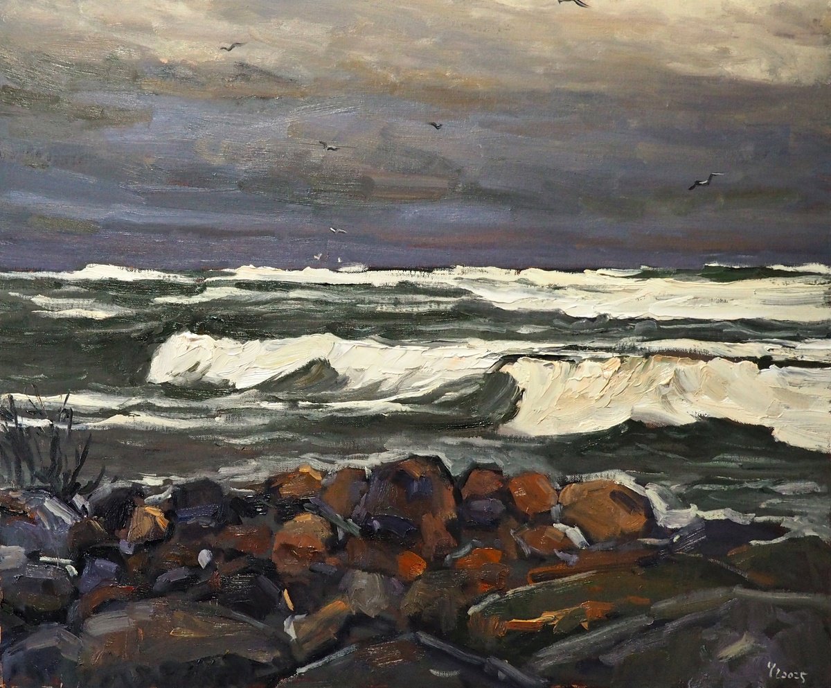 Impressionistic Landscape Oil Painting By Yuanyuan Liu, 26 X 21", Seascape, Original Artwork