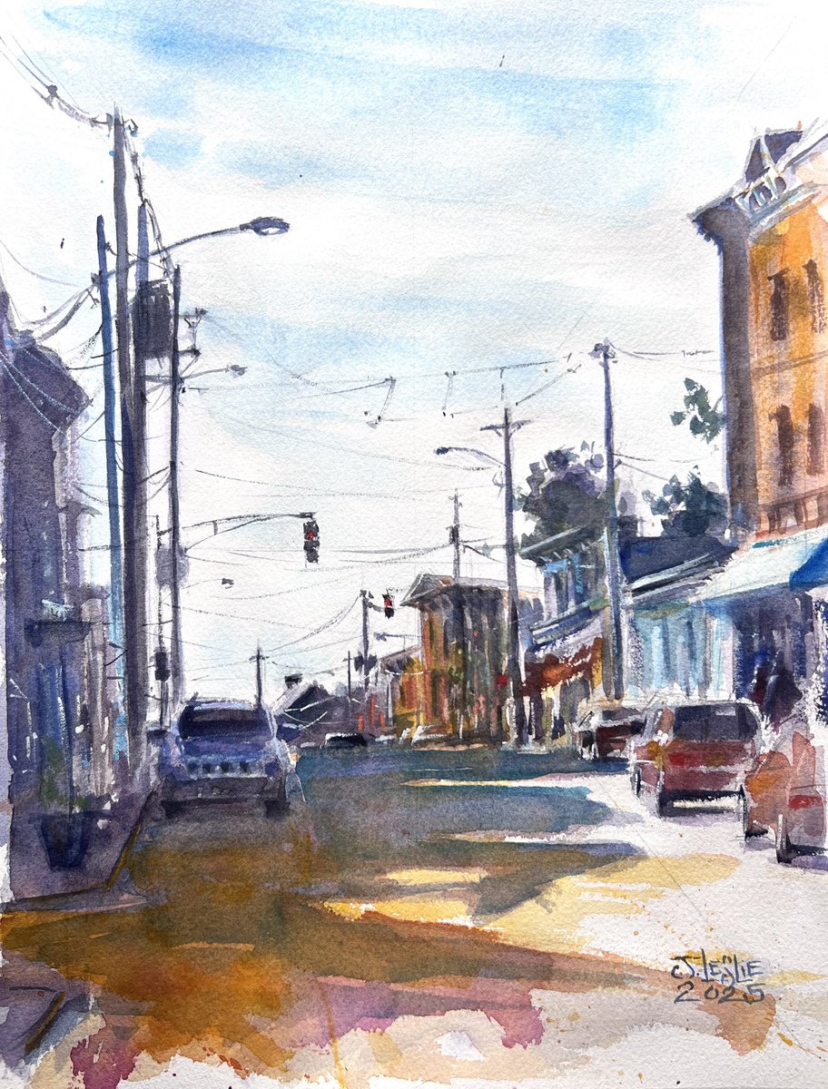 Impressionistic Cityscapes Watercolour By Jimmy Leslie, 11 X 15, Front Street, Original Artwork