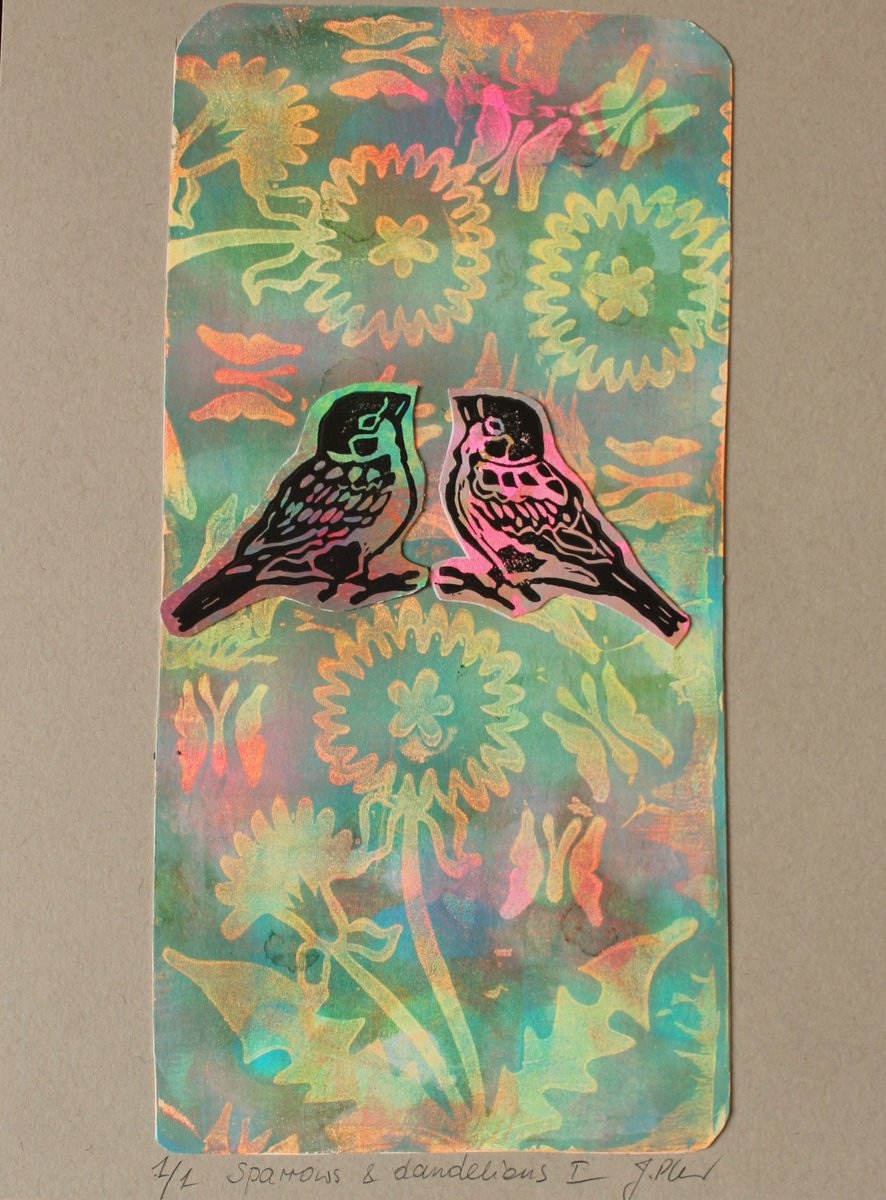 Graphic Limited Edition Print , Sparrows &Amp; Dandelions I By Joanna Plenzler, 9 X 12, Artwork For Sale On Artfinder