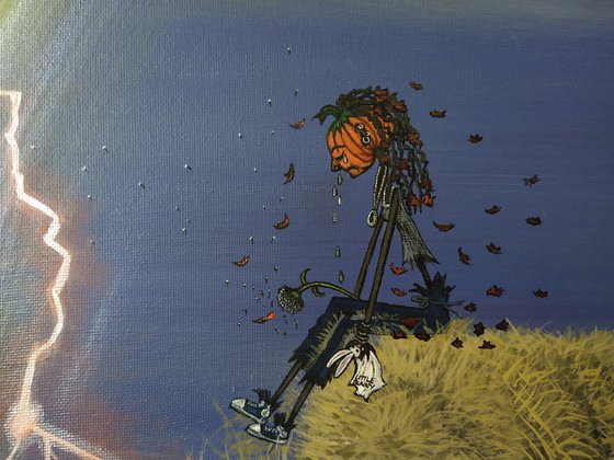 Scarecrow parting. Original acrylic painting by Zoe Adams.