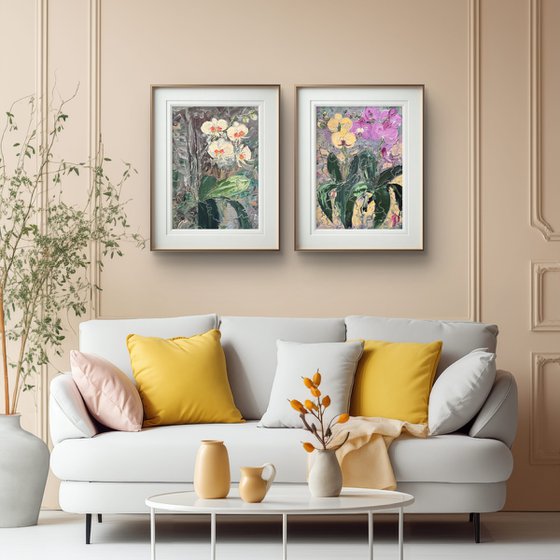 Wild orchids Set of 2 Oil Diptych