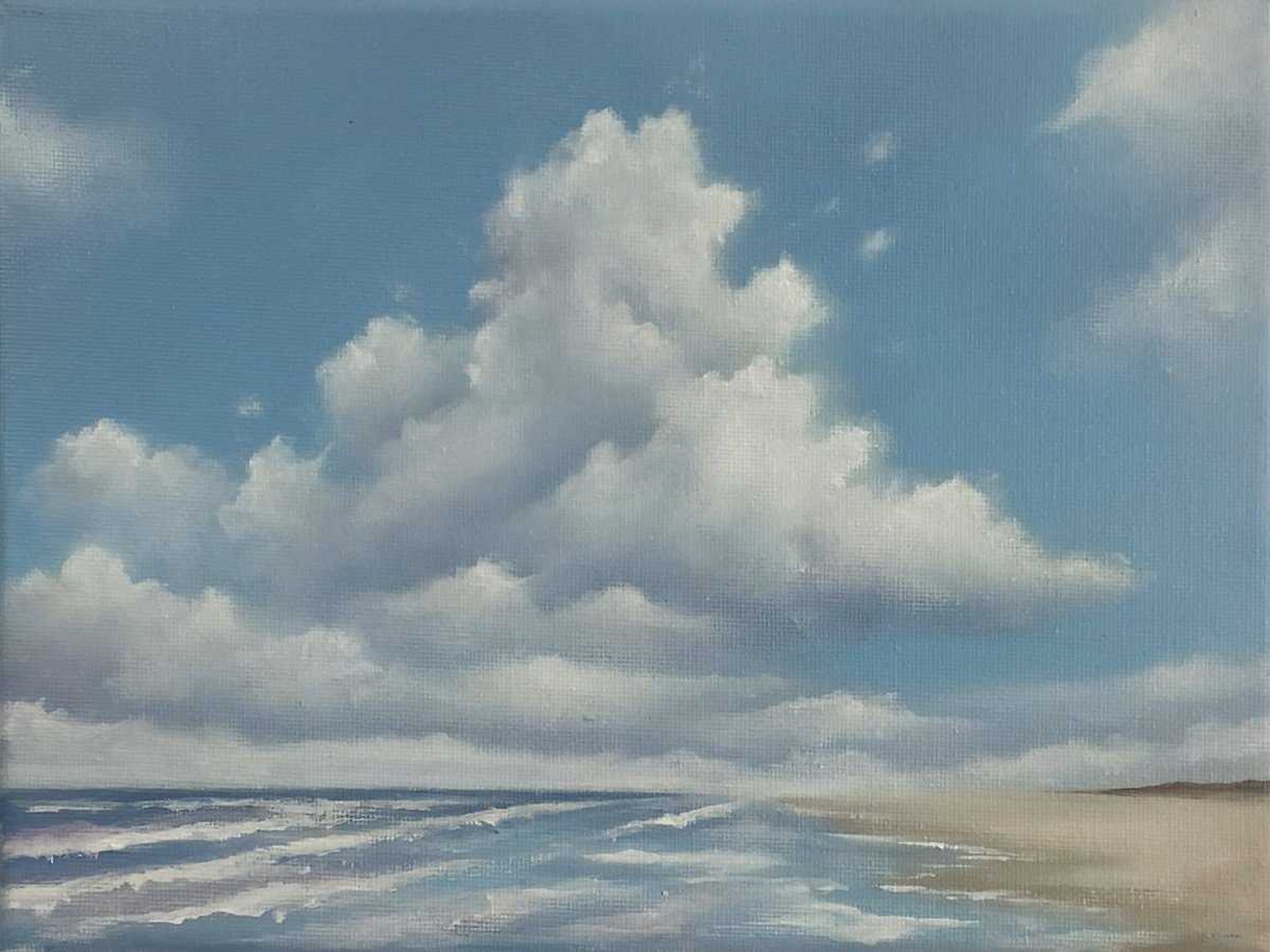 Expressive Landscape Oil Painting By Mullo Art, 9 X 7", Seascape Study 04, Original Artwork