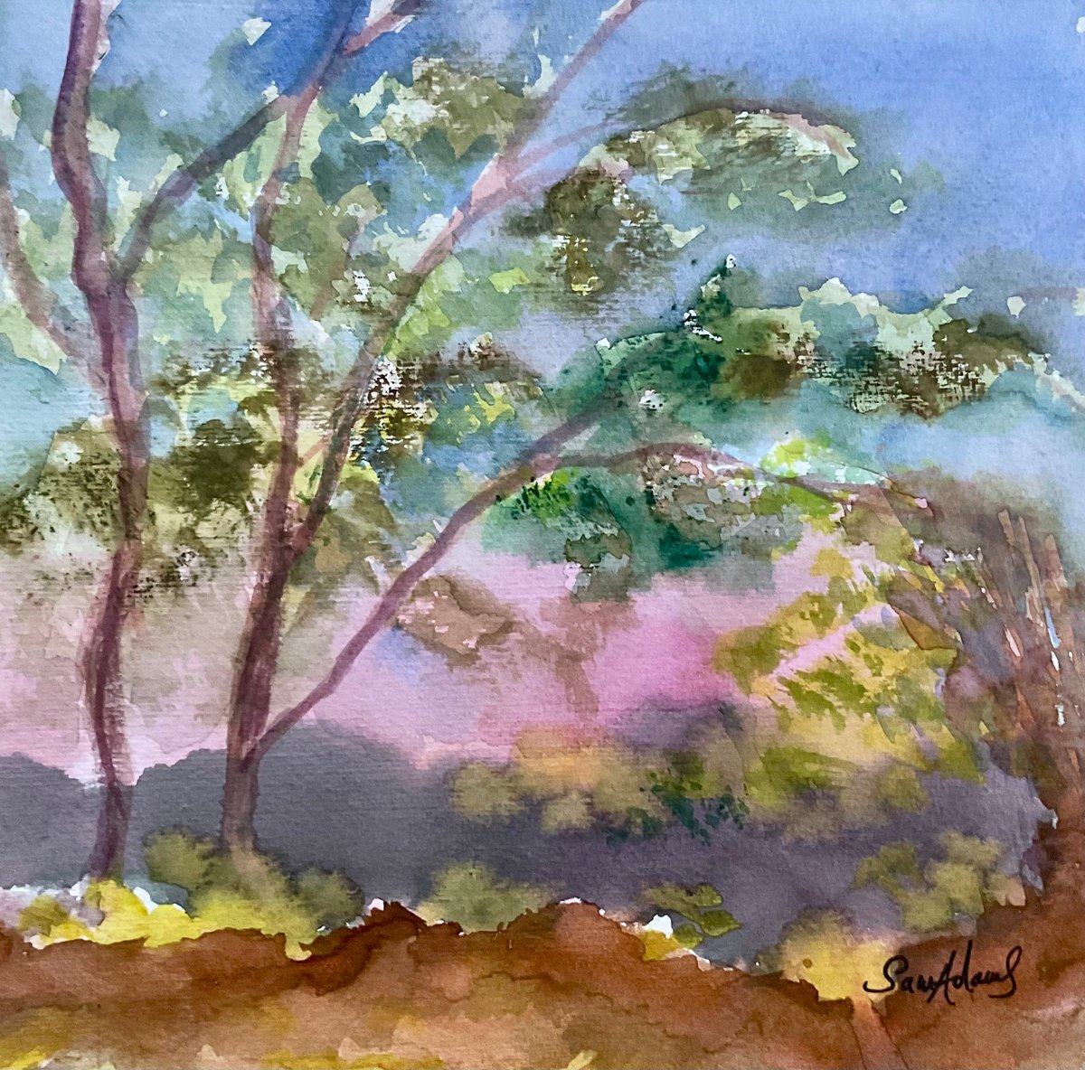 Expressive Landscape Watercolour By Samantha Adams, 8 X 8", Indian Summer, Original Artwork