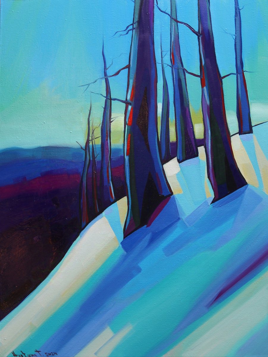 Expressive Landscape Oil Painting By Tigran Avetyan, 18 X 24", Winter Trees, Original Artwork