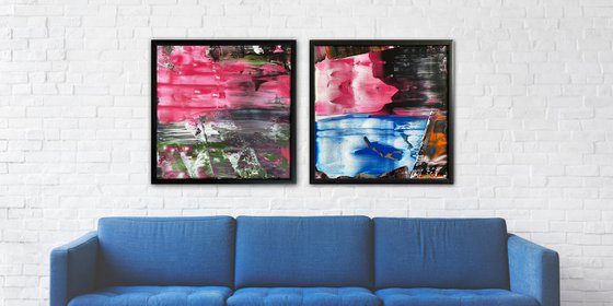 "We Could Be So Good Together" - Original PMS Abstract Diptych Acrylic Paintings On Plexiglass, Framed - 52" x 26"