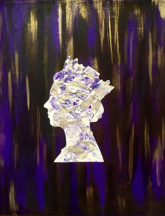 Queen # 94 on deep blue , white and ultramarine, purple and silver  Marble Pattern  PAINTING INSPIRED BY QUEEN ELIZABETH PORTRAIT