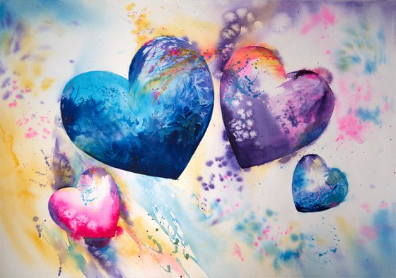 Heart painting, Hearts family, Commission, Commissioned painting, Watercolour