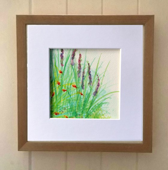 Crocosmia and Purple Loosestrife 2 - mounted watercolour, small gift idea