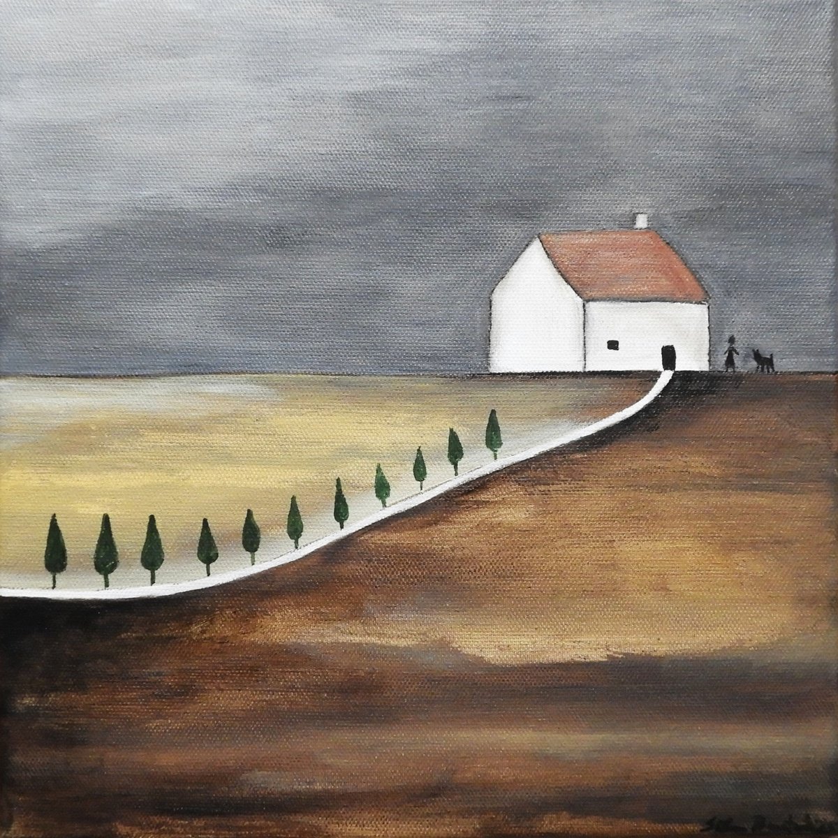 Illustrative Landscape Oil Painting By Silvia Beneforti, 12 X 12", Tuscan Landscape, Original Artwork