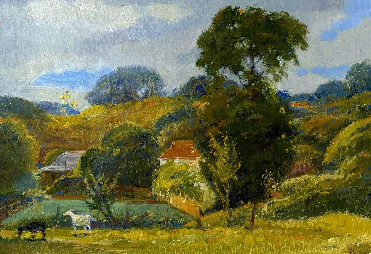 Impressionistic Landscape Oil Painting By Oleg And Alexander Litvinov, 10 X 15", Country Life, Original Artwork
