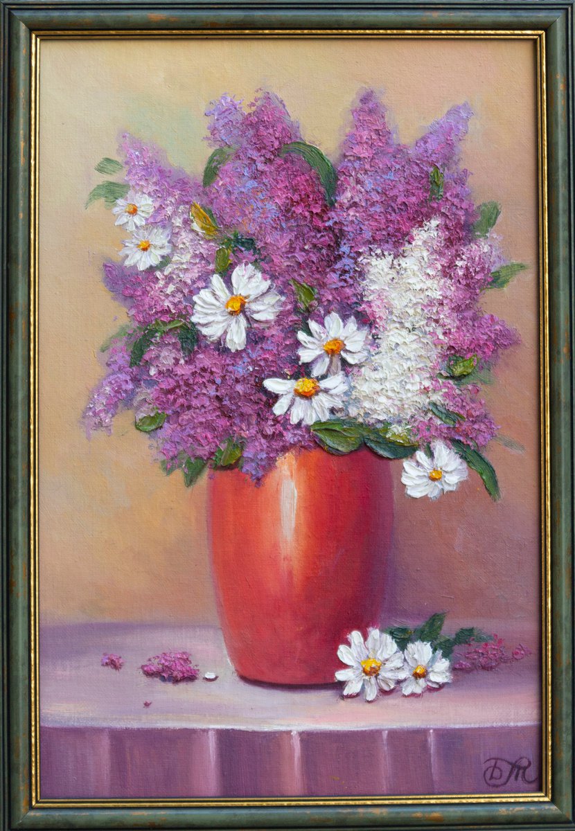 Flowers in a red vase by Dmitrij Tikhov