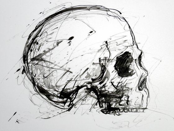 SKULL, EXPRESSIVE INK drawing