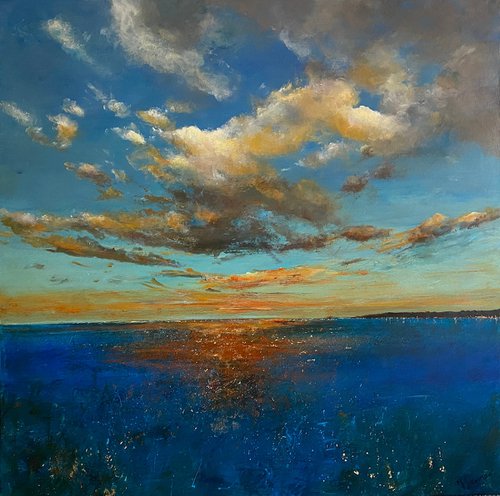 Big Sky distant lights across the bay by Teresa Tanner