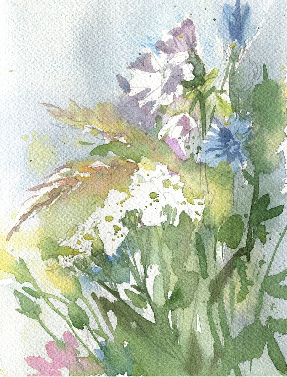 Impressionistic Botanical Watercolour By Svitlana Lagutina, 6 X 7", Wildflowers And Grasses, Original Artwork