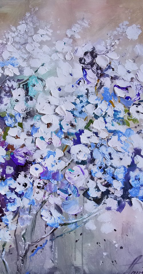 Tender flowers large abstract painting with a rich textured surface by Annet Loginova