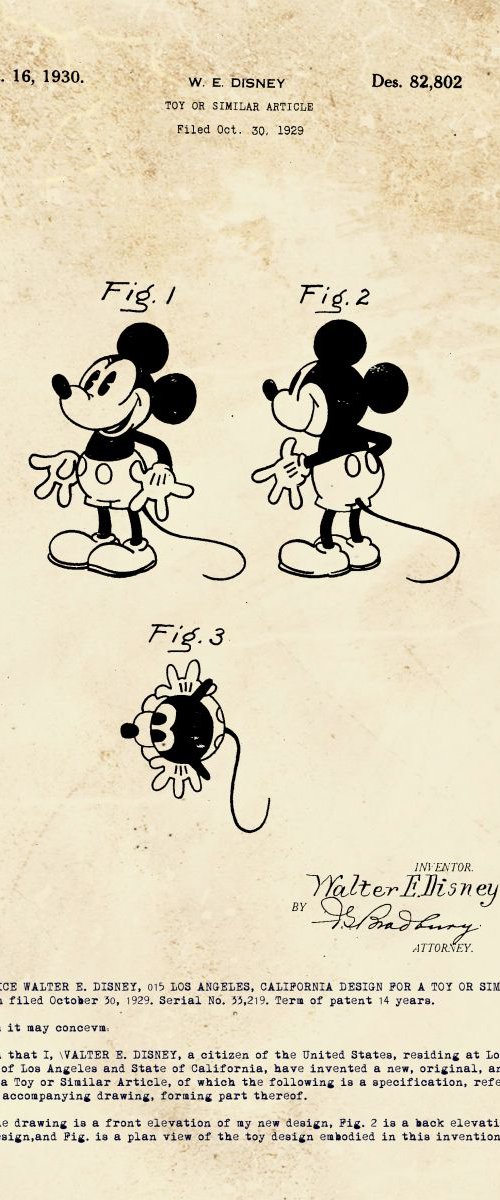 Mickey Mouse character patent - Sepia - circa 1930 by Marlene Watson
