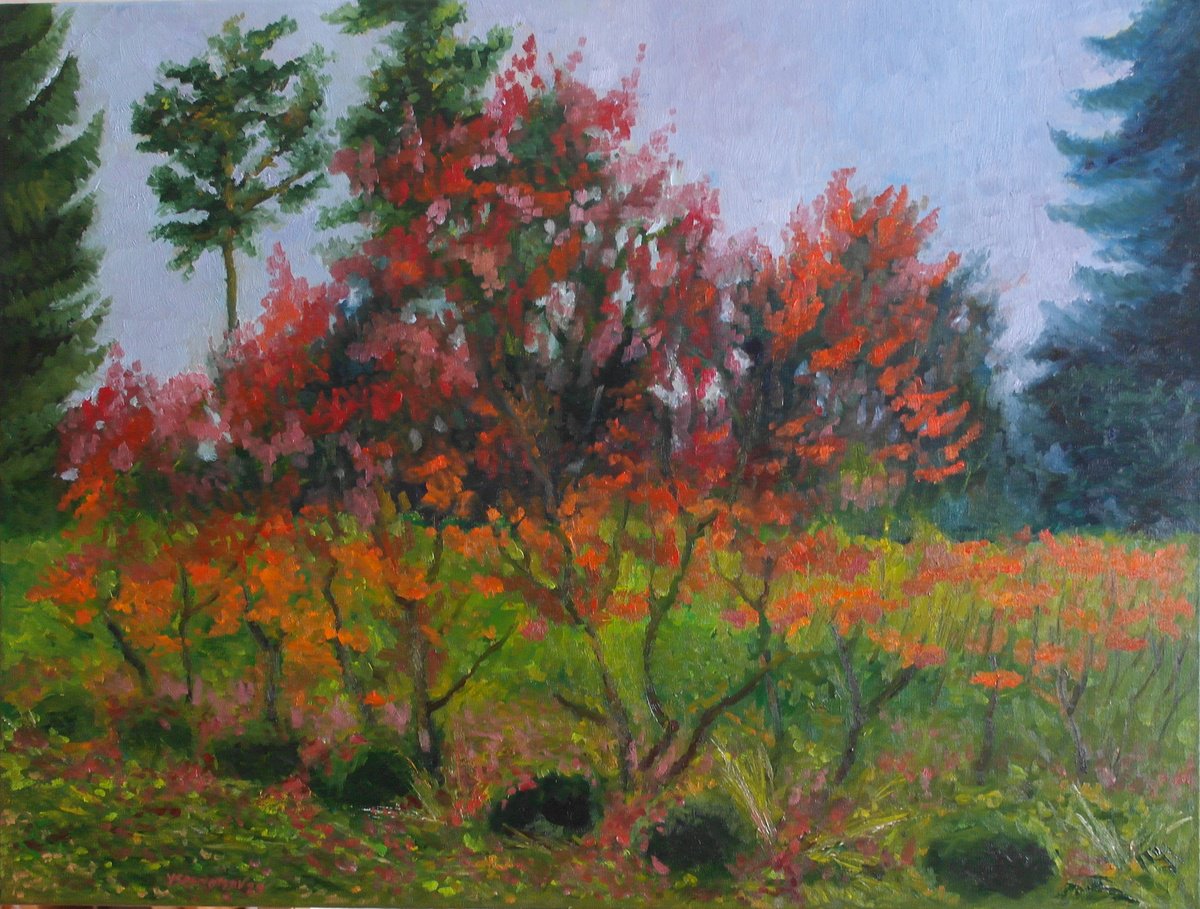 Expressive Landscape Oil Painting By Juri Semjonov, 31 X 24", Autumn Landscape, Original Artwork